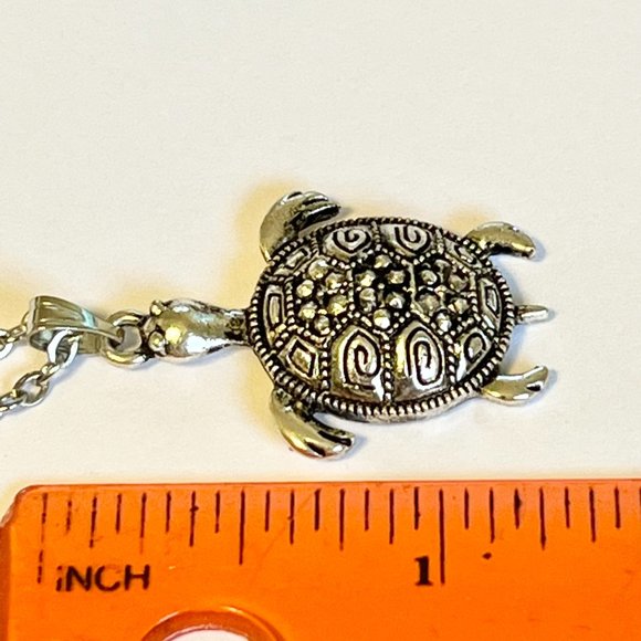 Silver Sea Turtle Necklace Marcasite Crystal Stainless Steel 20" Chain Plated - Picture 12 of 13